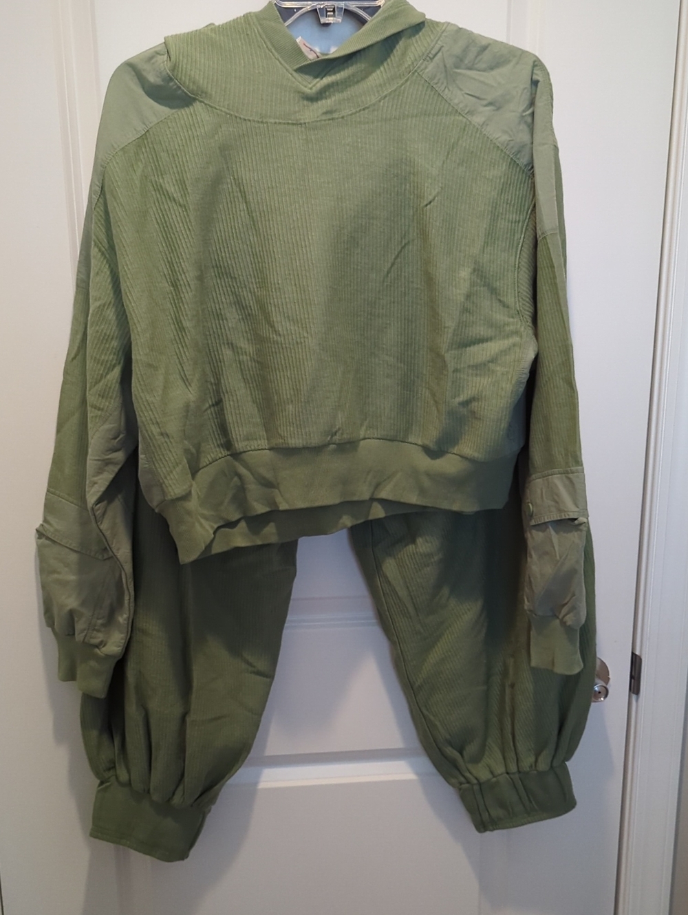 Free People Olive Ribbed Hoodie Set Size Large